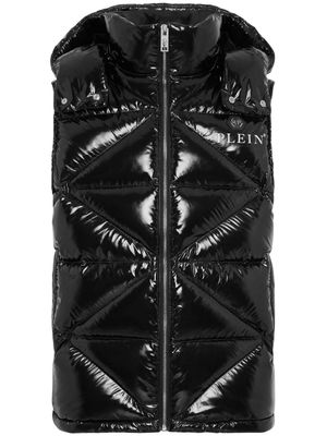 Philipp Plein gilet matelassé à plaque logo - Noir
