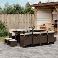 13-delige Tuinset met kussens poly rattan bruin