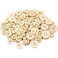 Hobby knopen - 440x st - diverse maten - hout - Ongelakte decoratie knoopjes