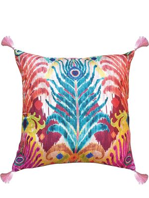 Les-Ottomans coussin en soie mélangée à imprimé graphique - Rose