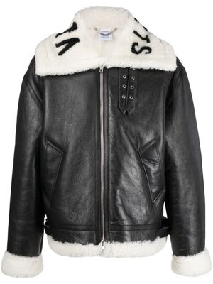 VETEMENTS veste en cuir à col à logo - Noir