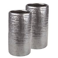 2x stuks cilinder vazen keramiek zilver/grijs 12 x 22 cm - Vazen - thumbnail