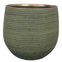 Ter Steege Plantenpot - keramiek - donkergroen - stripes - 26x25cm