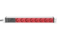 Digitus DN-95410-R 19 inch Stekkerdoos voor patchkast Geaarde contactdoos Rood - thumbnail