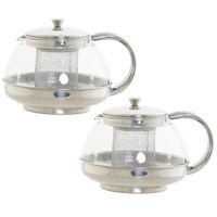 Set van 2x stuks theepotten van glas en RVS 1050 ml met filter/infuser en handvat - thumbnail