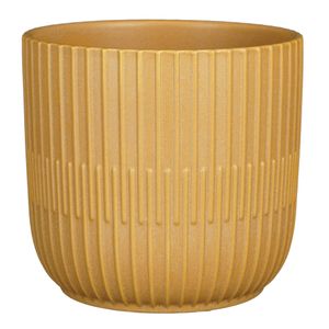 Plantenpot/bloempot keramiek mat okergeel stripes patroon - D17.5/H16 cm