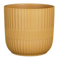 Plantenpot/bloempot keramiek mat okergeel stripes patroon - D17.5/H16 cm