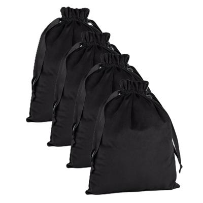 Cadeauzakje/opbergzakje met trekkoord - 4x - velvet - zwart - 24 x 17 cm - luxe