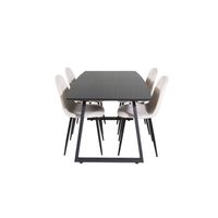 IncaBLBL eethoek eetkamertafel uitschuifbare tafel lengte cm 160 / 200 zwart en 4 Polar eetkamerstal velours beige. - thumbnail