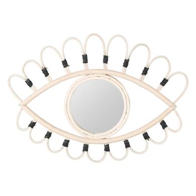 Rotan wandspiegel oog - naturel - rotan - 40 x 28,5 cm - bohemian stijl