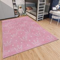 Vloerkleed Kids Crown - Roze maat: 170x120cm - materiaal: Polypropyleen - Dekbed-Discounter.nl
