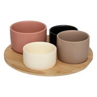 5Five Serveerplank bamboe - met 4x luxe schaaltjes - 26 cm - tapas en saus schaaltjes