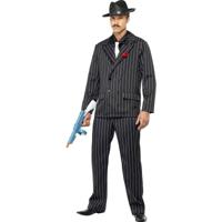 Smiffys Gangster verkleedkleding kostuum - zwart - heren - carnaval - gestreept - mafia man