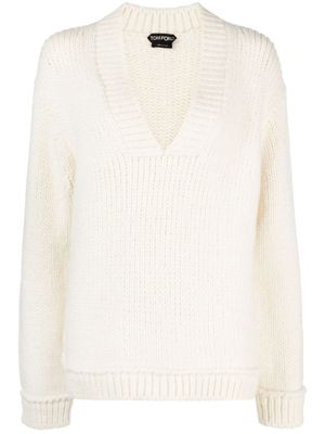 TOM FORD pull en laine à col v - Blanc