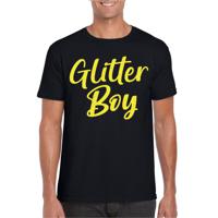 Verkleed T-shirt voor heren - glitter boy - zwart - geel glitter - carnaval/themafeest
