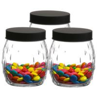 Voorraadpot/bewaarpot Mora - 3x - 1.2L - glas - zwart - D13 x H15 cm - thumbnail