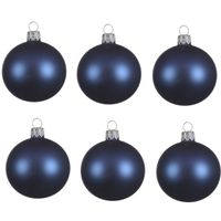 6x Donkerblauwe glazen kerstballen 6 cm mat - thumbnail