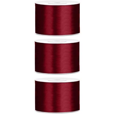 Satijn sierlint/cadeaulint - 3x - bordeaux - 5 cm x 25 meter - Inpakken - Versieren - Decoratie