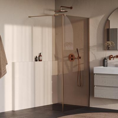 BRAUER Oblivion Inloopdouche - 100x200cm - 30 cm zijwand - glascoating - brons glas - geborsteld koper PVD GS-OBI2B10030200GK
