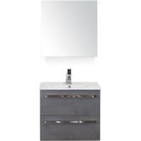 Seville Badmeubelset 60 cm - Beton Antraciet - Keramische Wastafel Wit Enjoy met Spiegelkast
