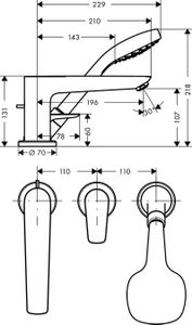 Hansgrohe Talis E 3-gats badrandkraan afbouwdeel chroom