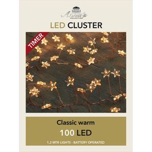 Cluster draadverlichting met timer 100 sterren op batterij wit