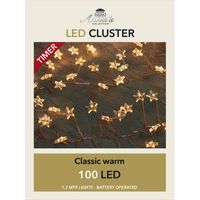 Cluster draadverlichting met timer 100 sterren op batterij wit - thumbnail