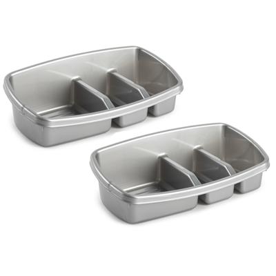 Plasticforte Spons houder - 2x stuks - 26x14 cm - zilver - doekjes organizer