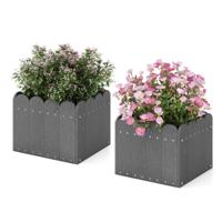 Plantenbak 2 Stuks Weerbestendig HDPE Tuinbloembak Rechthoekig Bloembed met Afvoergaten Bloembak (32 x 30 x 25 cm Grijs)