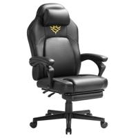 Ergonomische gamestoel met voetensteun en verstelbare zithoogte, Diepzwart / Polyurethaan