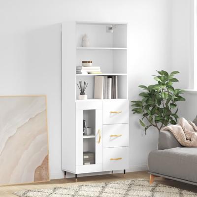 Hoge kast 69,5x34x180 cm bewerkt hout wit