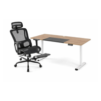 Elektrisch Verstelbaar Computerbureau en Ergonomische Bureaustoel Staand Bureau en Zwart Draaistoel met Hoofdsteun