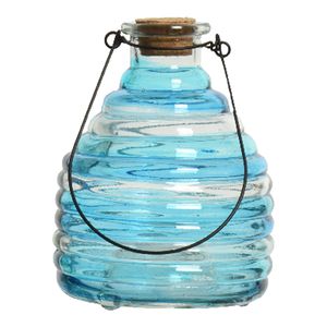 Wespenvanger/wespenval met hengsel - glas - blauw - D13 x H17 cm