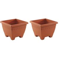 Hega Hoger Plantenbak Maceta Lima - 4x - vierkant - terracotta - 40 cm