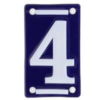 Best for Boots Huisnummer 4 - oudhollands - emaille - 7 x 12 cm - blauw/wit - nummer bordje