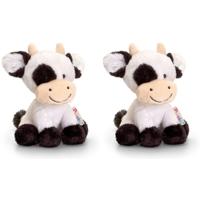 Knuffel Koe - 2x - zwart / wit - pluche - knuffeldier - 14 cm Knuffel Koe - 2x - zwart / wit - pluche - knuffeldier - 14 cm