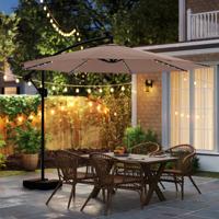 300 cm Parasol met LED-verlichting 9 modi Zweefparasol met Zandzakken & Slinger Verstelbare Hellingshoek Bruin