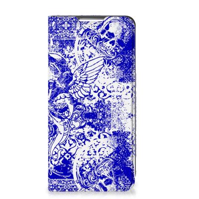 Mobiel BookCase Samsung Galaxy S22 Plus Angel Skull Blauw