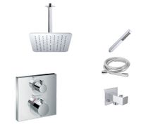 Hansgrohe Ecostat Square inbouw douchekraan met Mueller Cube 20cm douchekop en plafondarm regendouche chroom - thumbnail