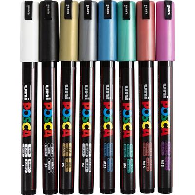 Uni-Posca Posca marker, afm pc-1mr, lijndikte 0,7 mm, extra-fijn, metallic kleuren, 8 div/ 1 doos