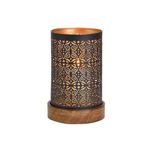Waxinelicht/theelicht houders Maroc - koper/zwart - op houten voet - 18 x 10 cm