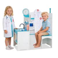 Kinderarts-Speelset Houten Medisch Centrum met Wastafel ECG-Monitor Grafieken Klok en Leuningaccessoires