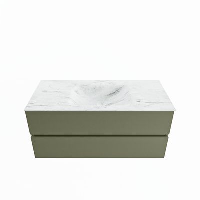 MONDIAZ VICA-DLUX 110cm badmeubel onderkast Army 2 lades. Inbouw wastafel CLOUD midden zonder kraangat, kleur Opalo.