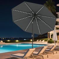 Zonnescherm 300 cm met LED-zonneverlichting 9 Verlichtingsmodi Parasol met Slinger Grijs