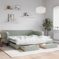 Slaapbank onderschuifbed en lades 100x200 cm fluweel lichtgrijs