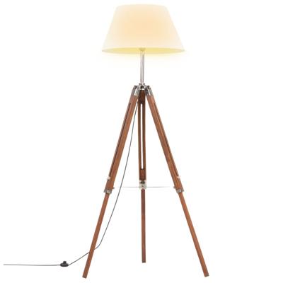 VidaXL Vloerlamp driepoot 141 cm massief teakhout honingbruin en wit