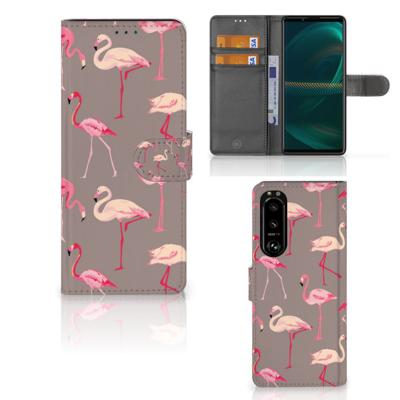Sony Xperia 5III | Telefoonhoesje | Met pasjeshouder | Flamingo