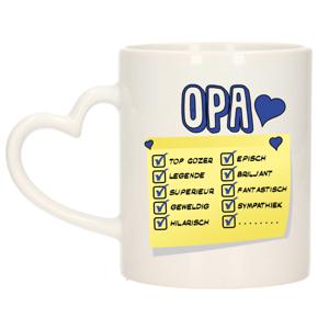 Cadeau koffie/thee mok voor Opa - blauw - de leukste Opa briefje - keramiek - 300 ml