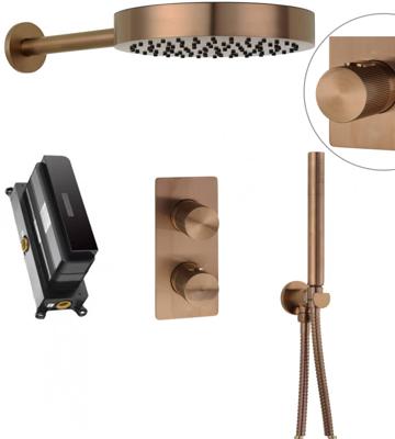 Ben Engraved Line inbouw regendoucheset Ø25cm met staafhanddouche geborsteld koper pvd