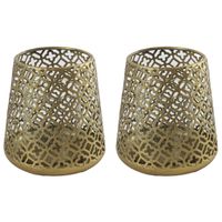 2x stuks luxe theelichthouder/kaarsenhouder - goud kleur - metaal - D12 x H13 cm